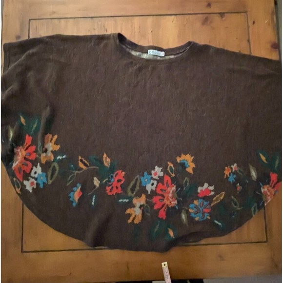 OB2-12 Size S/M Brown Floral Sweater Poncho Top, Bohemian - Picture 6 of 6